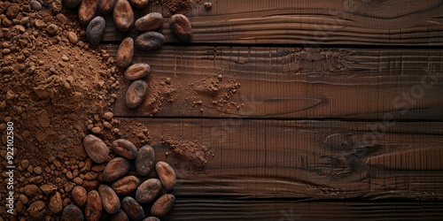 Coffee beans and raw cocoa, two key ingredients in creating the rich flavor of coffee and chocolate.