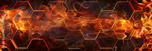Futuristic abstract backround with hexagons and flame
