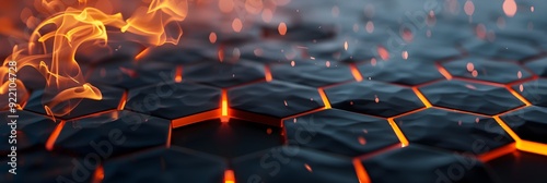 Futuristic abstract backround with hexagons and flame