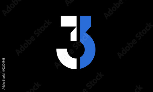 3 Blue White Line Number Modern Logo