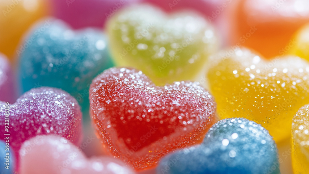Sparkling Heart-Shaped Gummy Candies Close-Up Sparkling Heart-Shaped Gummy Candies Close-Up