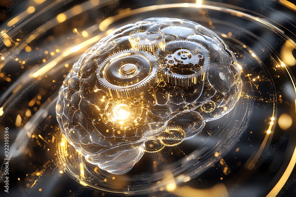 A futuristic brain composed of transparent mechanics and glowing elements, representing artificial intelligence and innovation. A futuristic brain composed of transparent mechanics and glowing elements, representing artificial intelligence and innovation.