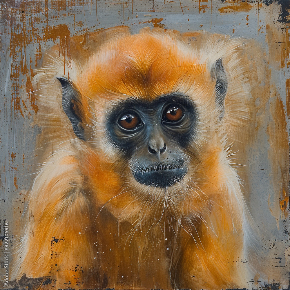 Fototapeta premium monkey animal portrait wildlife brown painting art mammal primate cute eyes fur face close-up nature brush strokes 