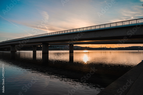 The beautiful sunrise reflecting on lake burley griffin, Canberra, in the morning