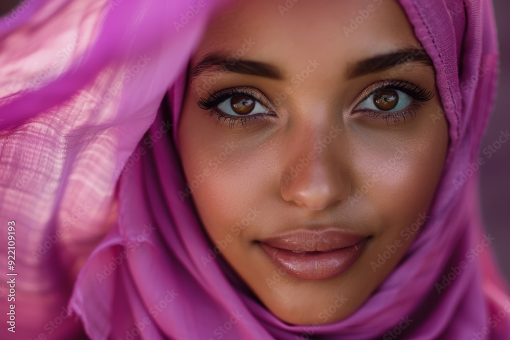 Islamic woman wearing hijab for religion, islam, or praise against dark studio background. Islamic woman or model with scarf for cultural custom on mockup. Islamic woman wearing hijab for religion, islam, or praise against dark studio background. Islamic woman or model with scarf for cultural custom on mockup.