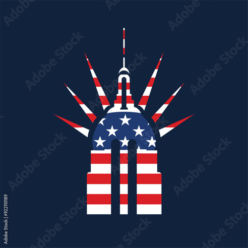 Simplistic design of NYC buildings integrated with the American flag 