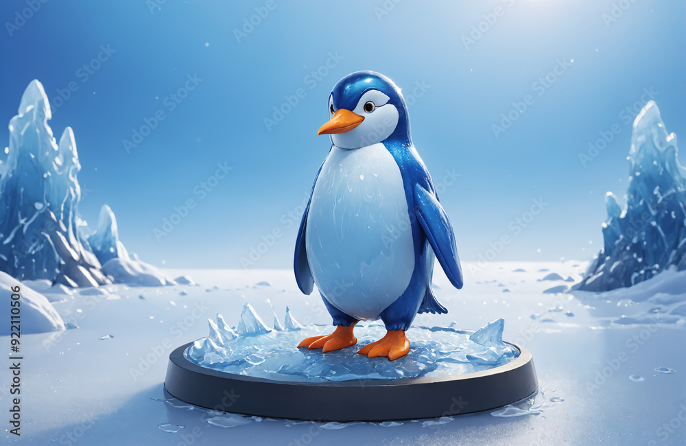 Obraz premium 3d render of cartoon penguin in realistic ice background