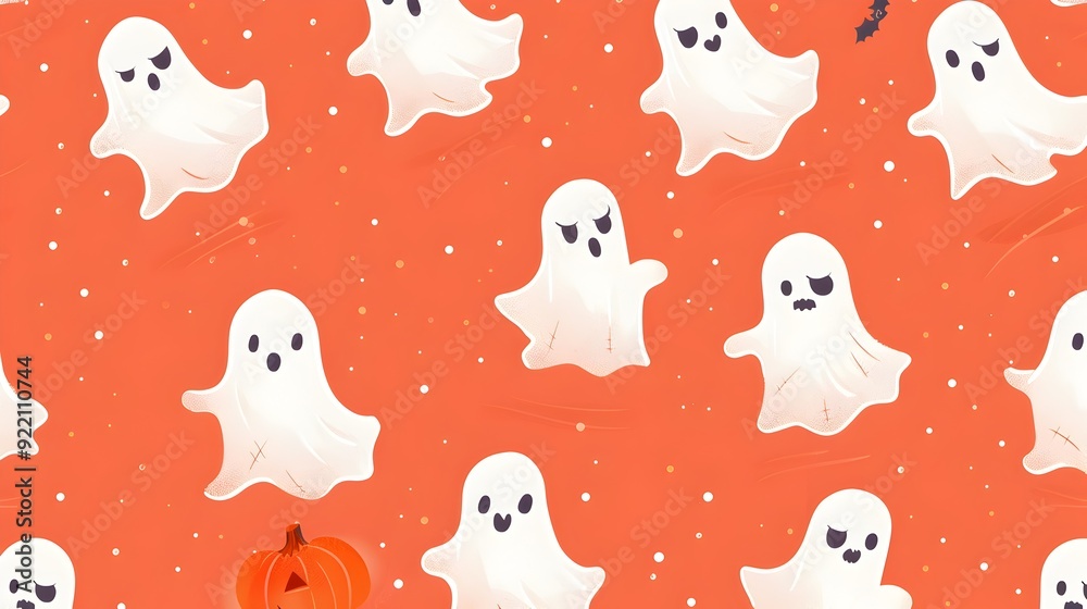 Cute Cartoon Ghost Pattern in Orange and White for Halloween Themed Design Cute Cartoon Ghost Pattern in Orange and White for Halloween Themed Design