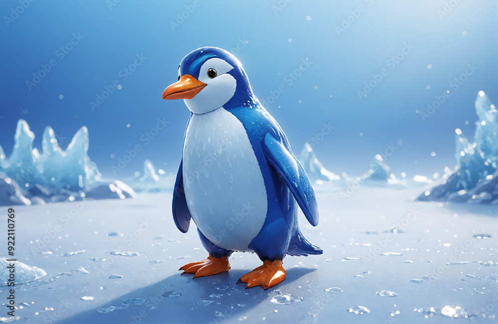 Obraz premium 3d render of cartoon penguin in realistic ice background