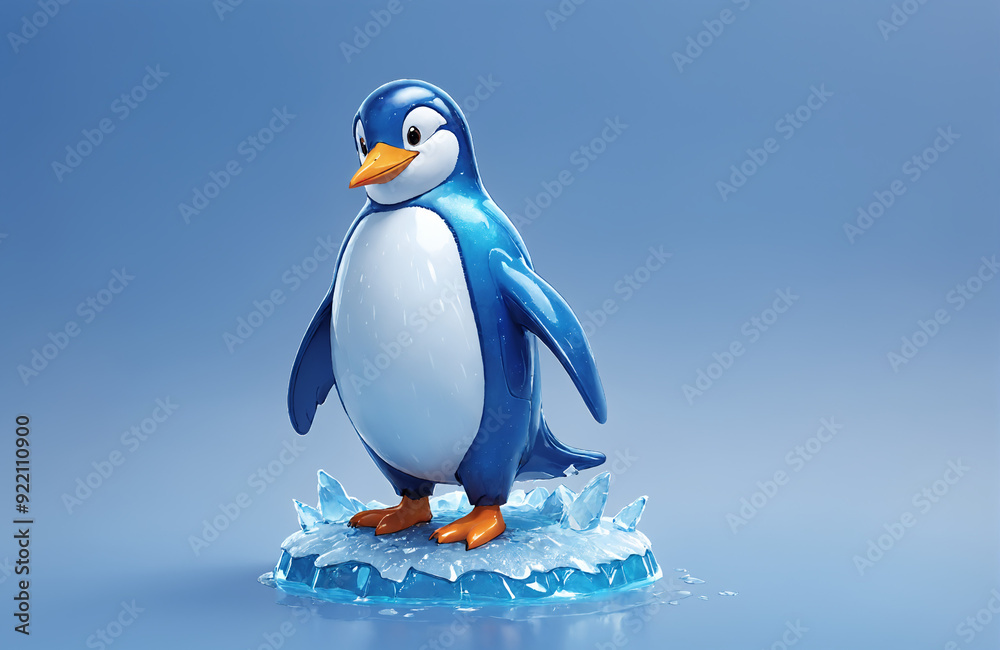 Obraz premium 3d render of cartoon penguin in realistic ice background