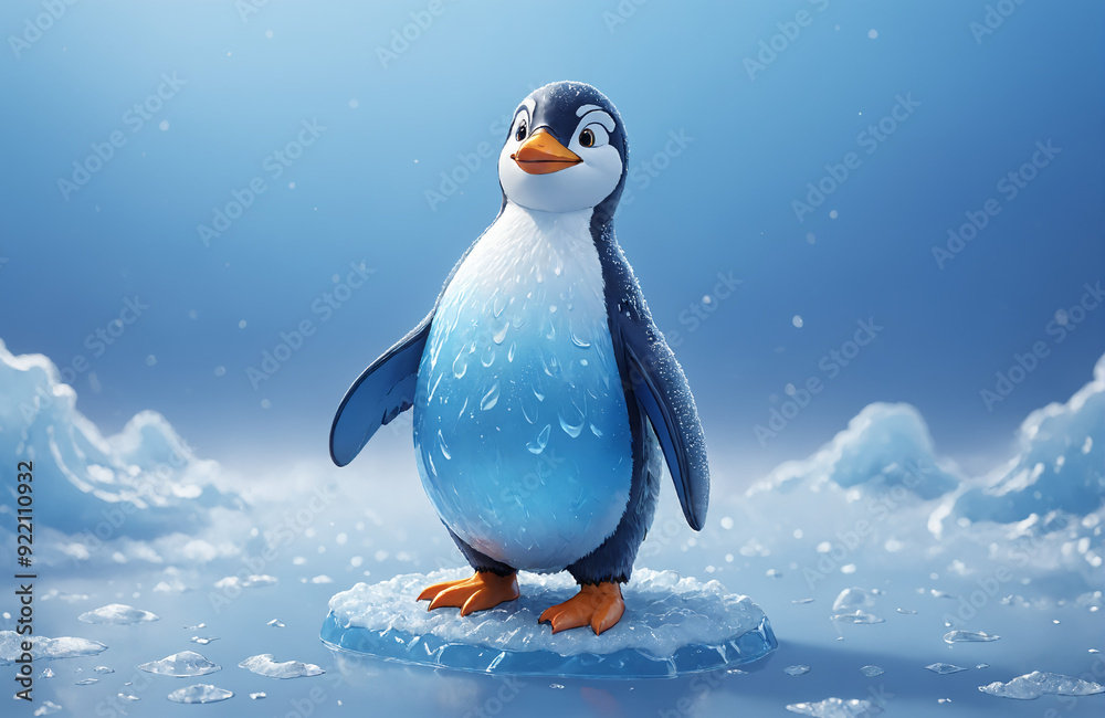 Obraz premium 3d render of cartoon penguin in realistic ice background