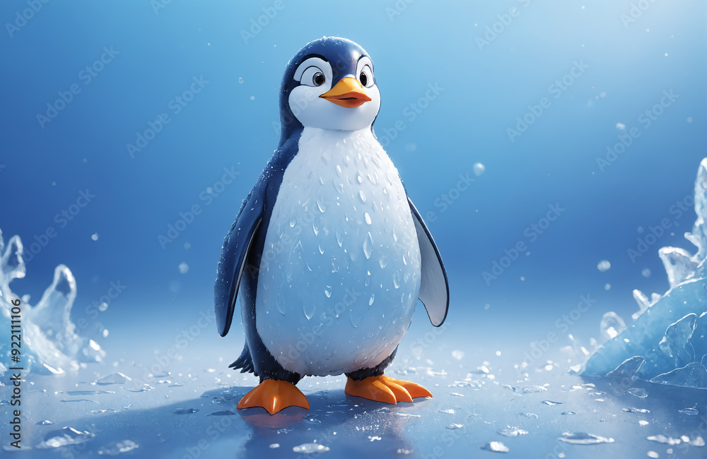 Obraz premium 3d render of cartoon penguin in realistic ice background