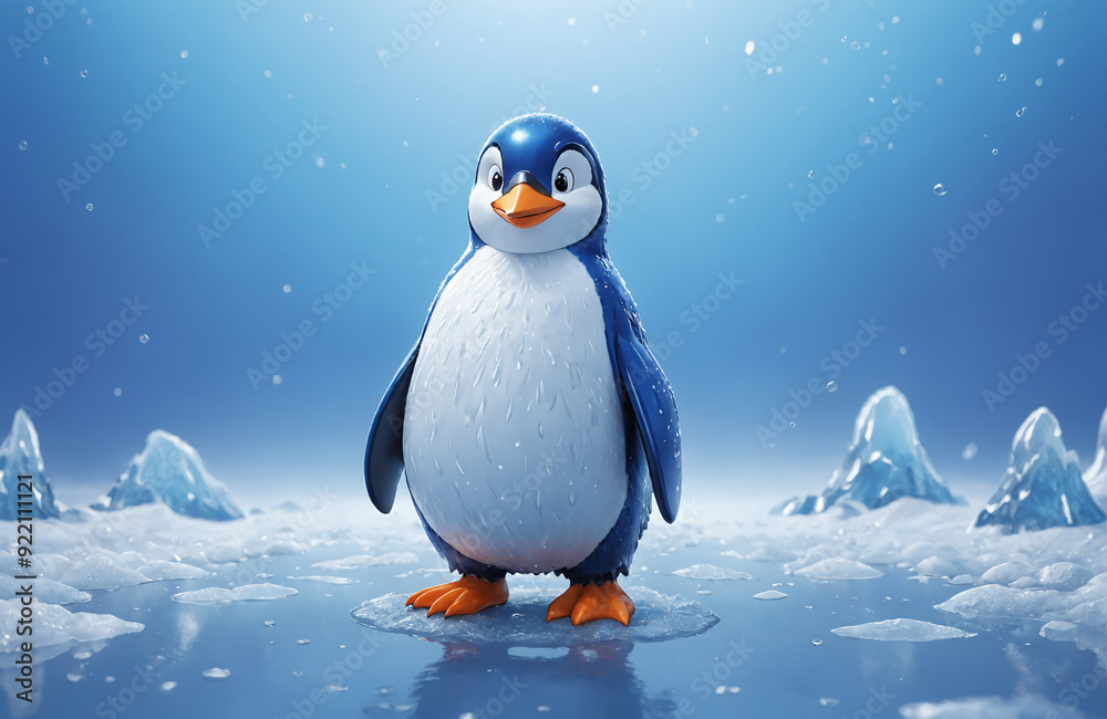 3d render of cartoon penguin in realistic ice background 3d render of cartoon penguin in realistic ice background