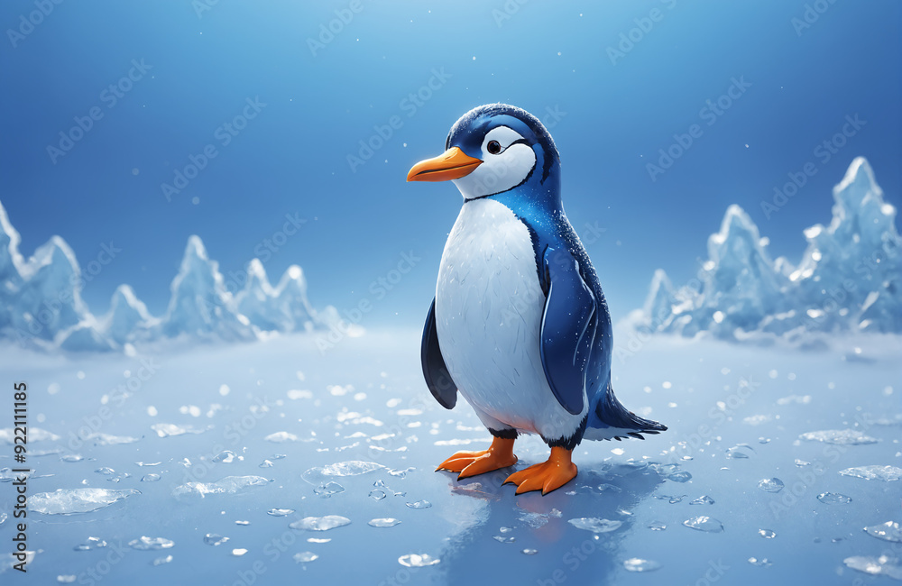 3d render of cartoon penguin in realistic ice background 3d render of cartoon penguin in realistic ice background