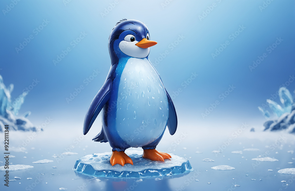 3d render of cartoon penguin in realistic ice background