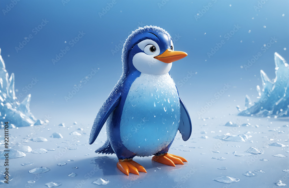 Fototapeta premium 3d render of cartoon penguin in realistic ice background