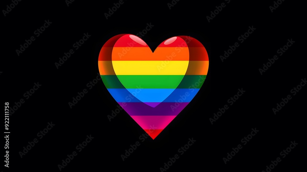 A shiny rainbow heart on black background.