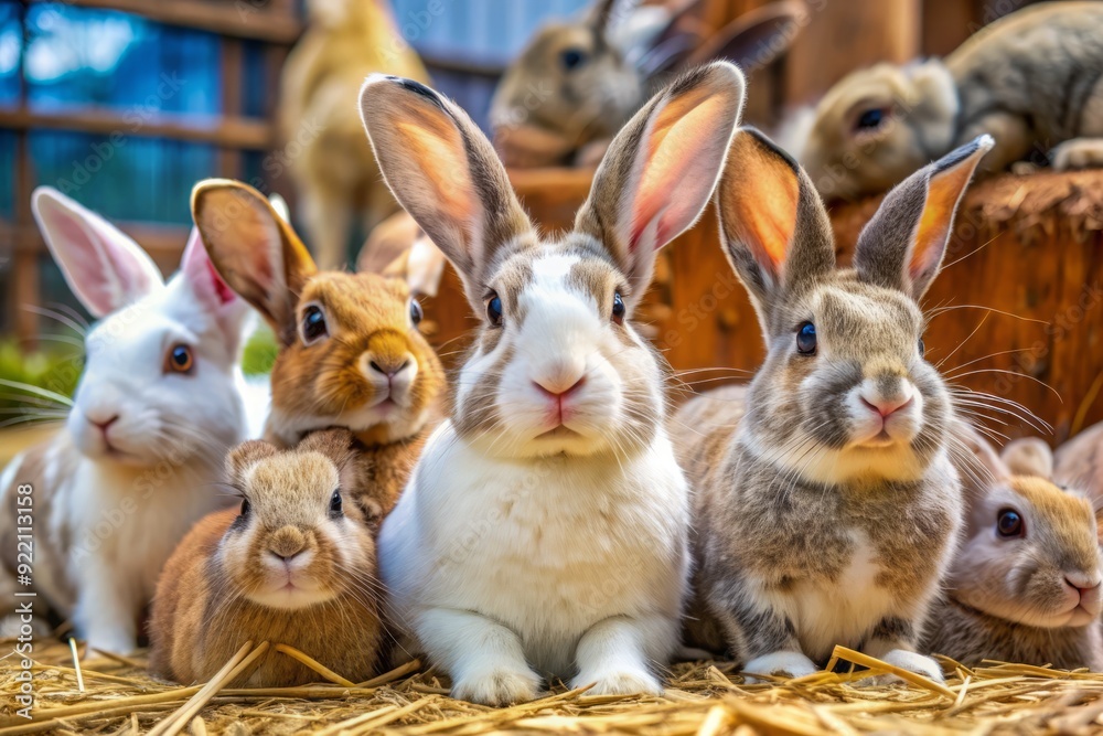 Fototapeta premium Adorable Petting Zoo Charm: Friendly, affectionate, fluffy, petting, spotted rabbits