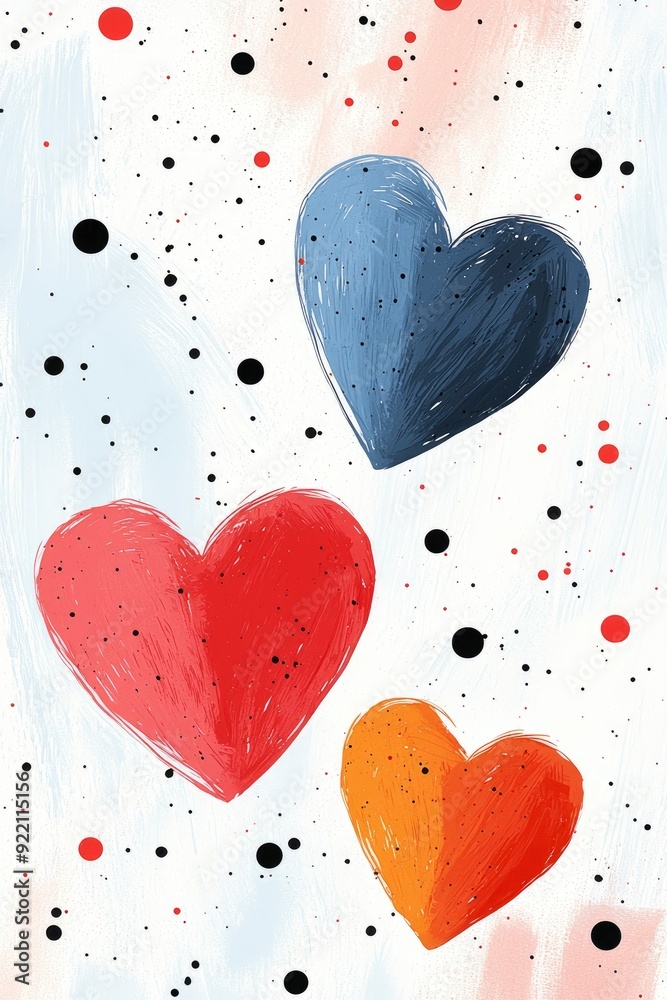 Abstract Hearts with Colorful Strokes and Dots Abstract Hearts with Colorful Strokes and Dots