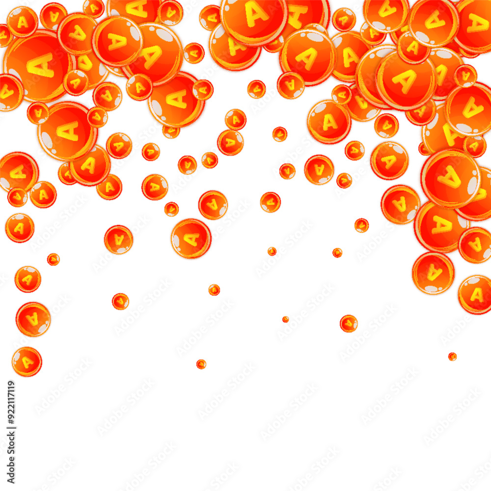 Vitamin A round capsules scattered randomly. Vitamin A round capsules scattered randomly.
