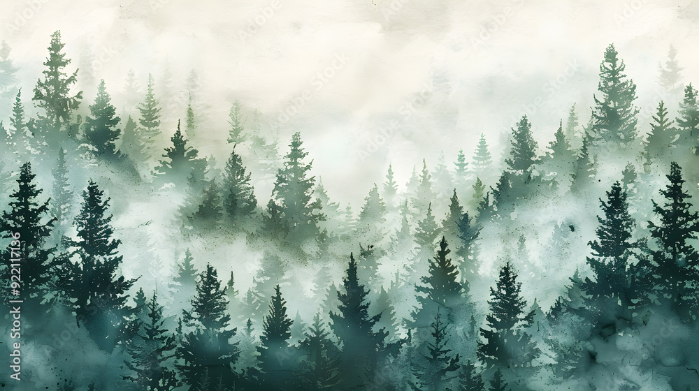 Fototapeta premium alpine forest watercolor pattern in a sparse duotone warm