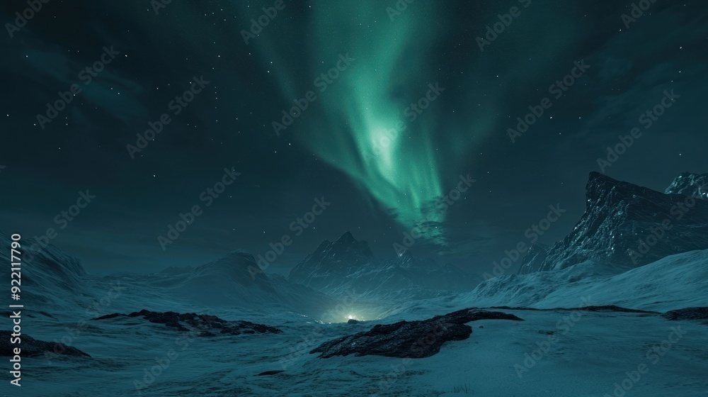 Aurora Borealis Display over Snowy Mountains Aurora Borealis Display over Snowy Mountains