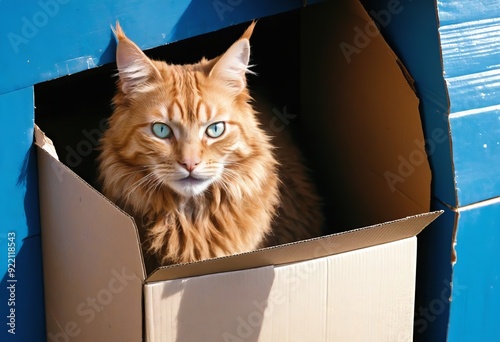 Sad Homeless ginger Cat sitting outdoor photo