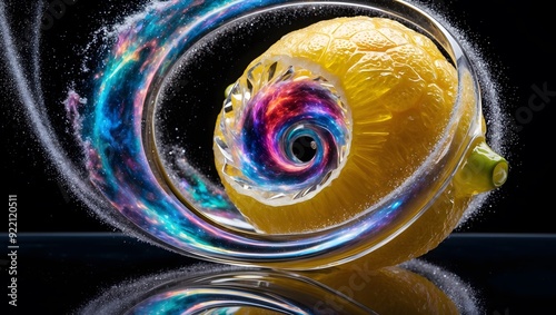 Vibrant Galaxy Swirling Around a Crystal Lemon in High-Definition Macro Photography