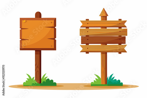 Different design wooden sign board art vector illustration