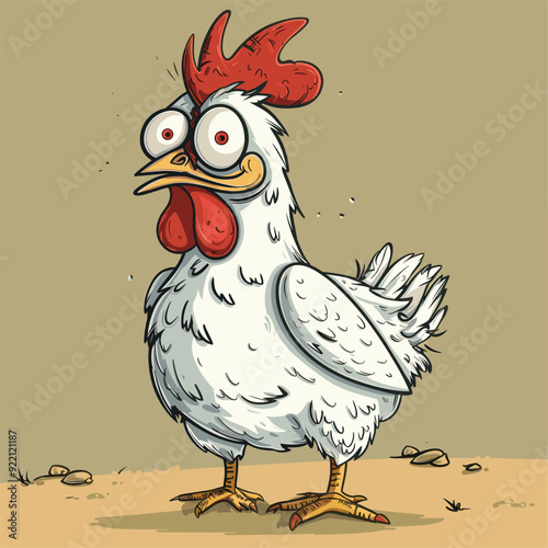 Cartoon chicken looking surprised with wide eyes.
 photo