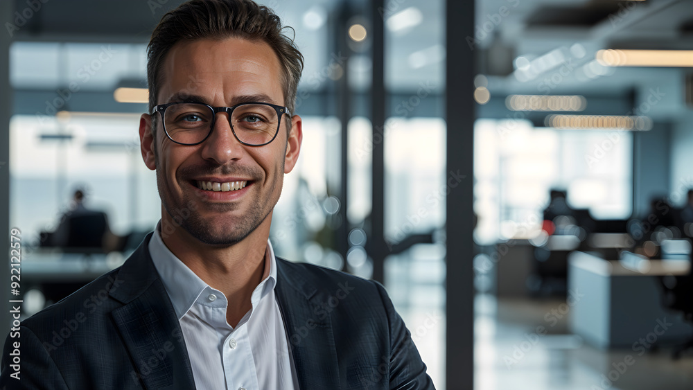 Businessman Wearing Glasses and a Suit With a Smile on His Face. Businessman Wearing Glasses and a Suit With a Smile on His Face.