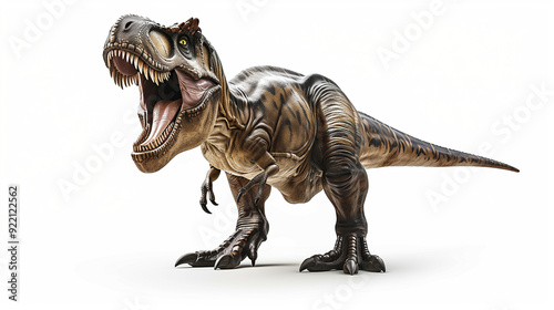 Tyrannosaurus Rex: A Prehistoric Predator's Roar isolated on white background photo