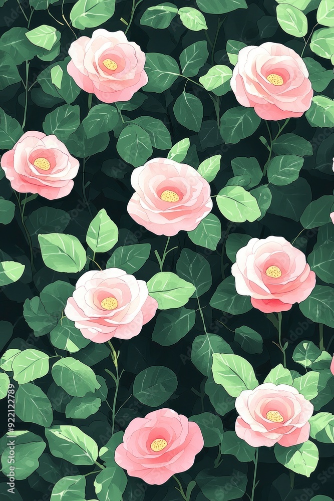 Delicate Pink Roses in Lush Green Foliage Delicate Pink Roses in Lush Green Foliage