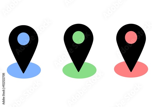 Pin icon set. Color location icon. Map pin. Destination vector icon