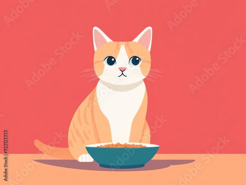 Flat design depicting balanced meals and nutrition for pets at different life stages from puppy and kitten to adult and senior providing a visual guide to healthy feeding and care