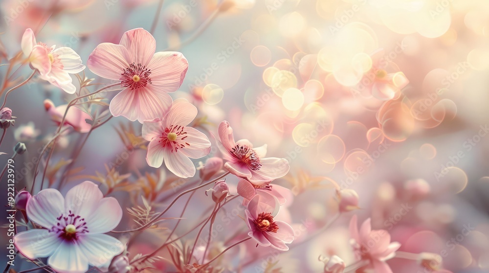 A soft-focus floral background with pastel blooms and delicate petals, evoking elegance and serenity A soft-focus floral background with pastel blooms and delicate petals, evoking elegance and serenity