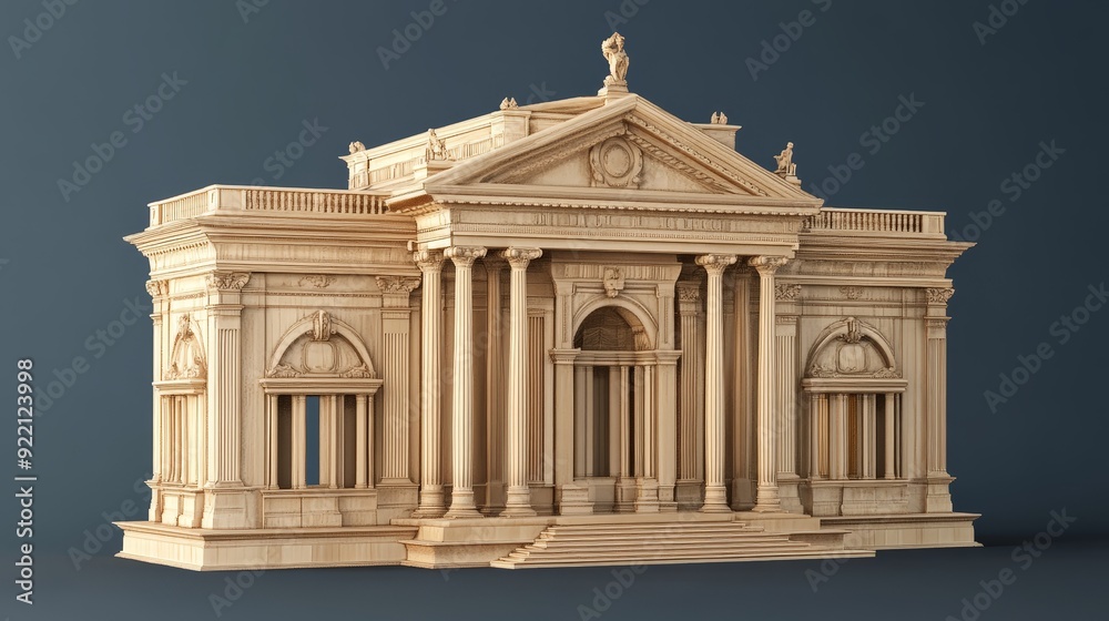 Fototapeta premium A detailed 3D model of a historical landmark, featuring accurate architectural details and realistic textures. 