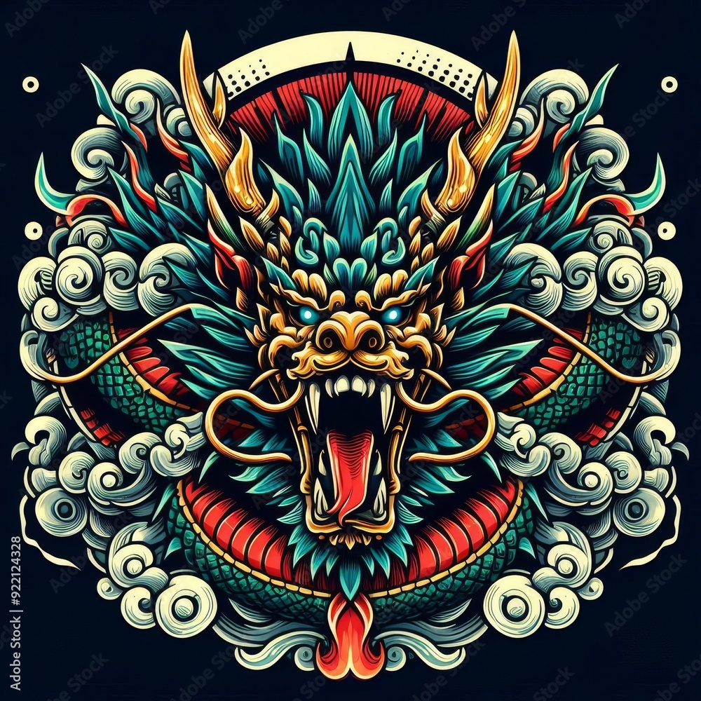 Naklejka premium Dragon illustration,Dragon poster,Dragon banner,Dragon logo 