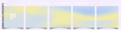 Pastel Blue and Yellow Gradient Carousel Ad Template. Continuous Square Card Vector Template. Five gradient backdrops. Perfect for designs, feeds, social media, web, banners. Vector Illustration.