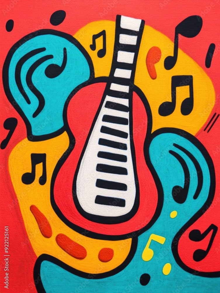 Obraz premium Vibrant and Playful Music Themed Doodle Art Featuring Expressive Instruments Rhythmic Musical Notes and Harmonious Patterns A Whimsical and Imaginative Evoking the Joy and Creativity of Music