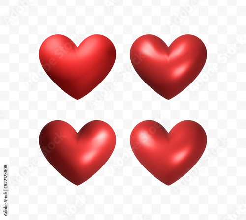 3d glossy red heart set collection. Hearts collection three dimensional render vector illustration