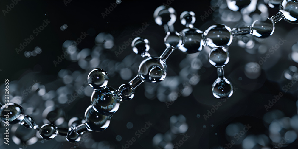 Close-Up of Water Molecule Structure in a Dark Environment Representing Molecular Chemistry and Scientific Research Close-Up of Water Molecule Structure in a Dark Environment Representing Molecular Chemistry and Scientific Research
