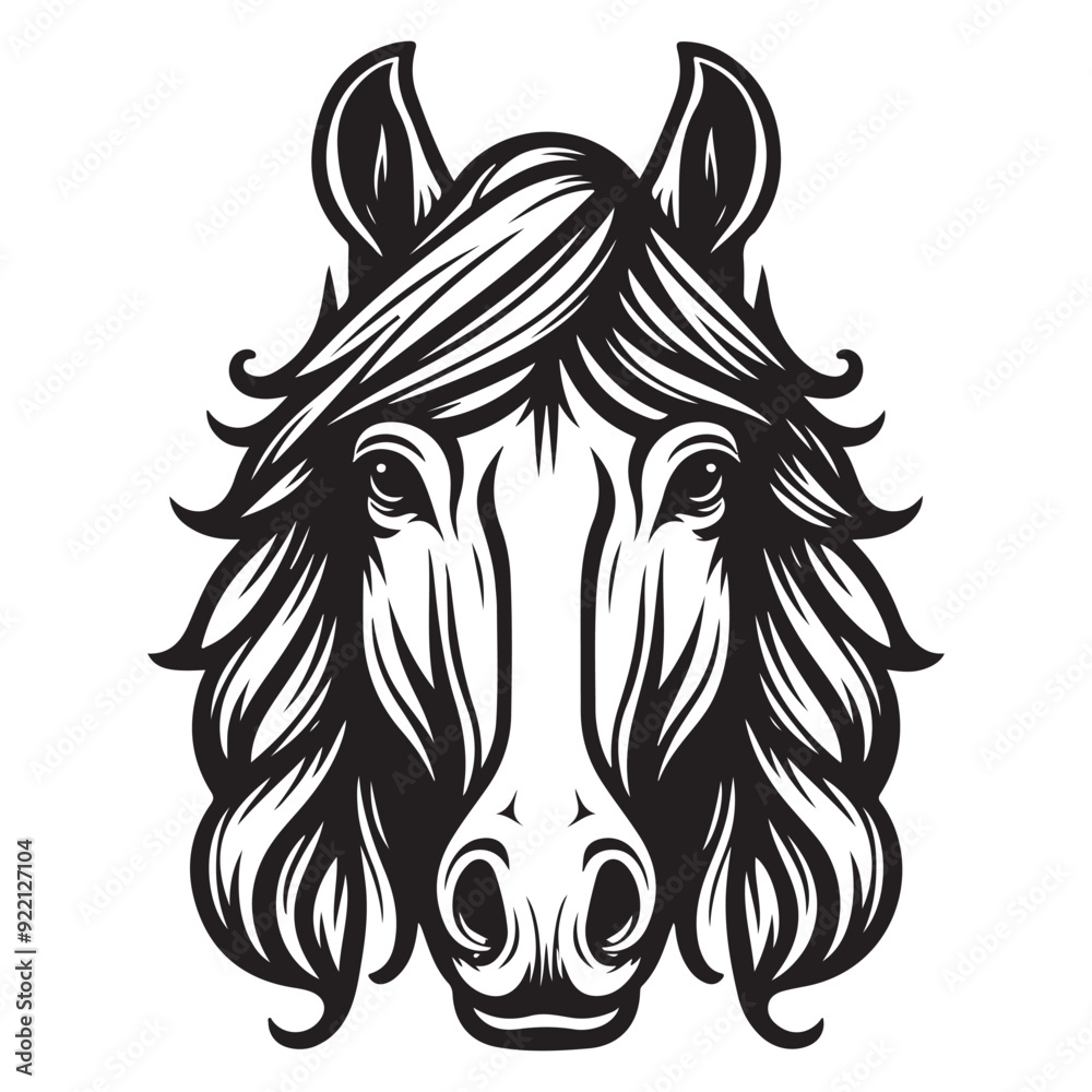 Fototapeta premium Line art of horse face front view vector
