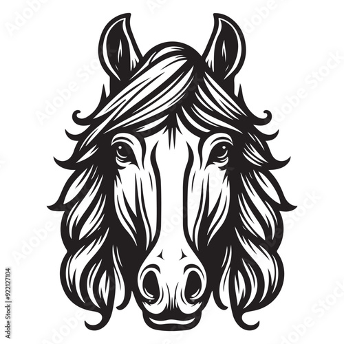 Line art of horse face front view vector