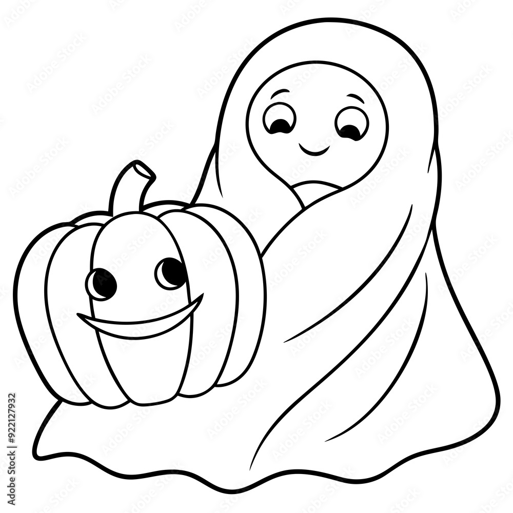 Obraz premium Ghost and Pumpkin Silhouette Black Vector