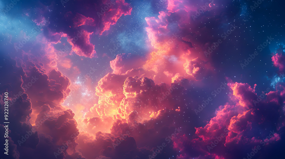 3d render, abstract fantasy background of colorful sky with neon clouds