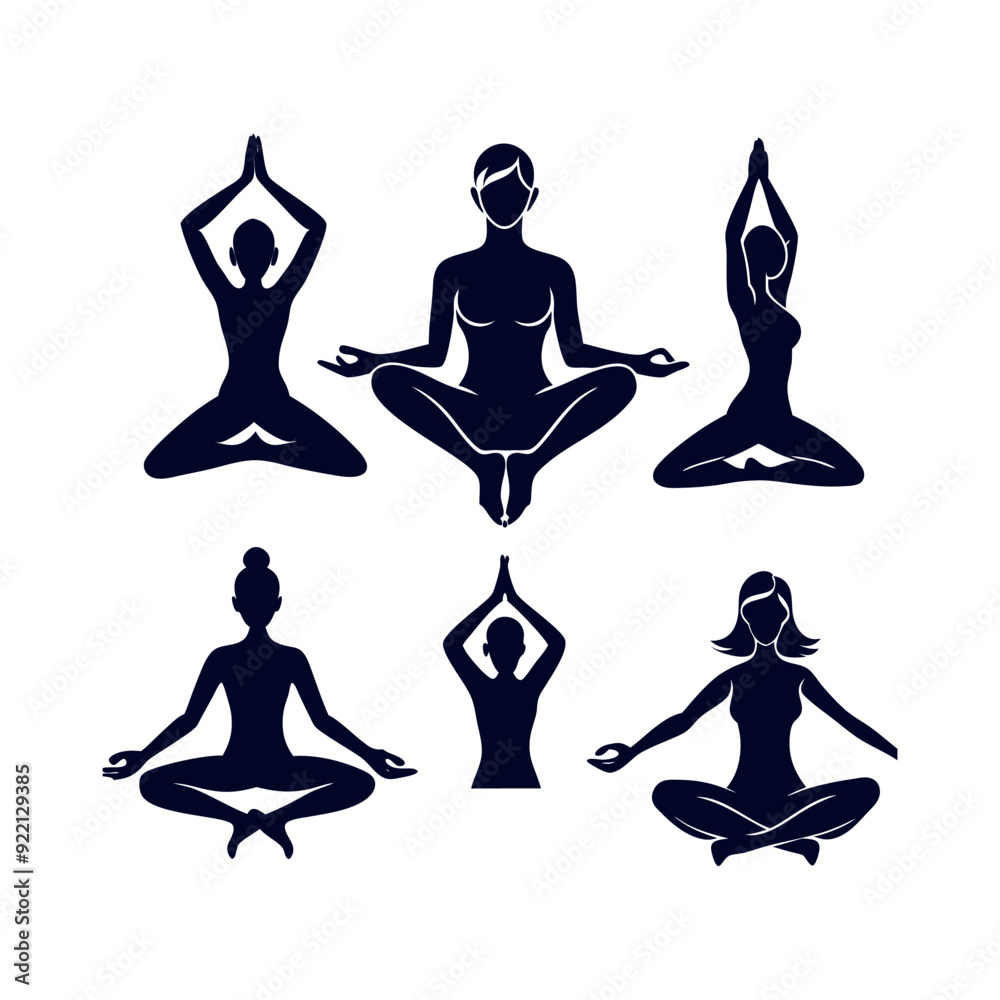 yoga poses silhouette set vector illustration