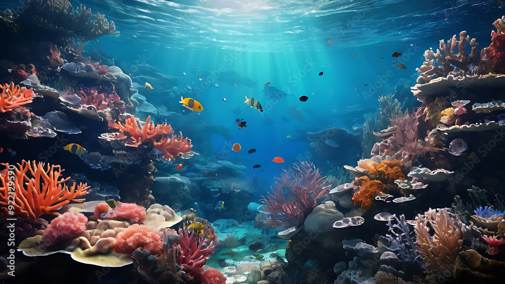 Naklejka premium Underwater scene with coral reefs 