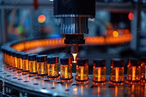 A close-up of quantum chips being assembled by robotic arms in a highly advanced manufacturing facility. photo