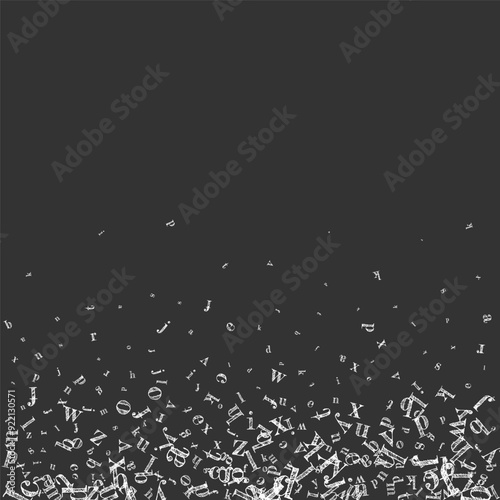 Flying latin letters. White chalk  scattered